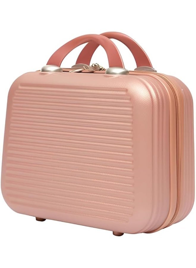Royal Travel 13.5-Inch Stripe Design Makeup Bag, Hardshell Vanity Case with Elastic Suitcase Strap & Multi-Compartments, Rose Gold - Image 1
